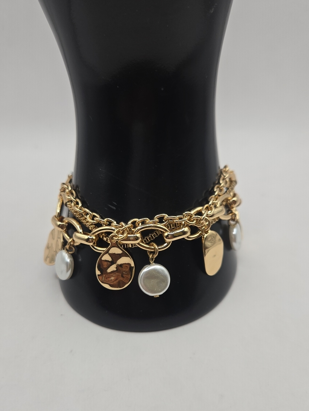 NEW Style & Co. Gold-Tone Charm Bracelet with Pearl Discs